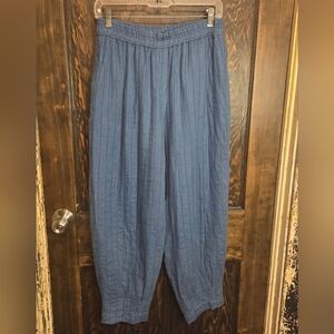 Yuvita Elegant Blue Pinstripe Wide Leg Organic Linen Pants